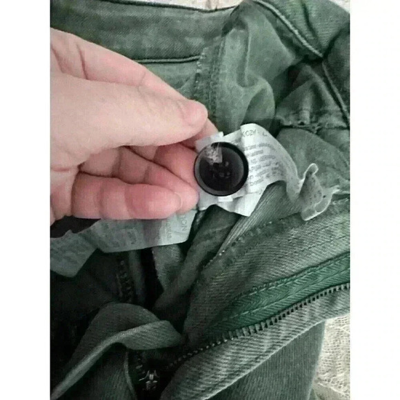 Zara High Waisted Pleated Cropped Denim Straight Leg Mom Jeans Green Size Medium - Picture 5 of 6